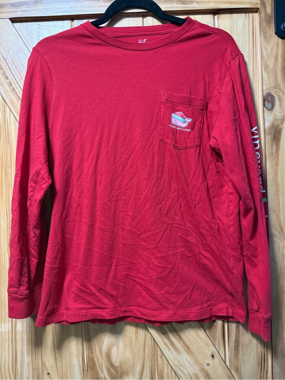 Vineyard Vines Red Long-Sleeve Pocket Tee